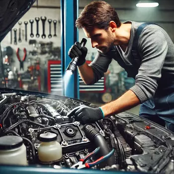 Mecánico inspeccionando un motor